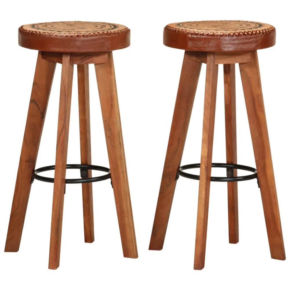 Sgabelli da Bar 2 pz Vera Pelle e Legno Massello di Acacia