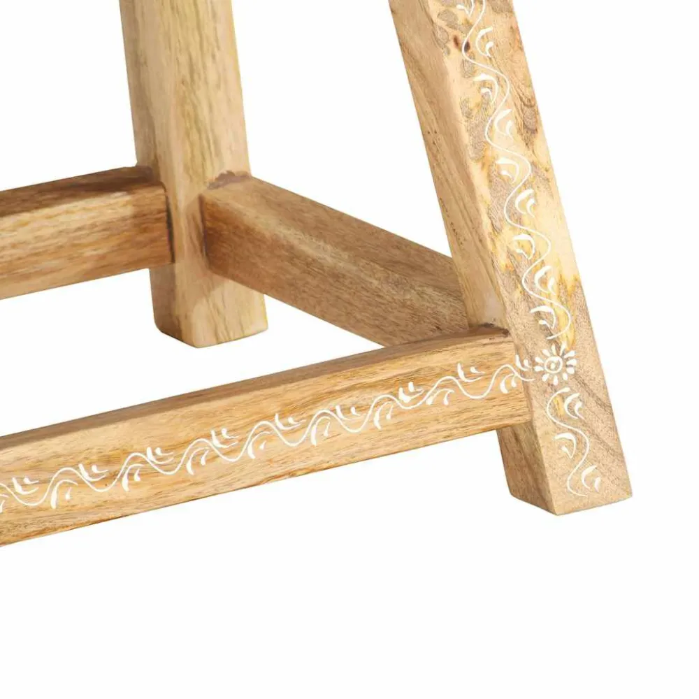 Sgabello Dipinto Mano 38x38x35 cm Legno Massello di Mango