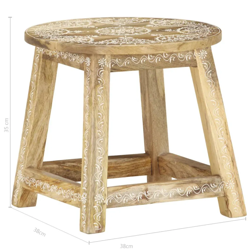 Sgabello Dipinto Mano 38x38x35 cm Legno Massello di Mango
