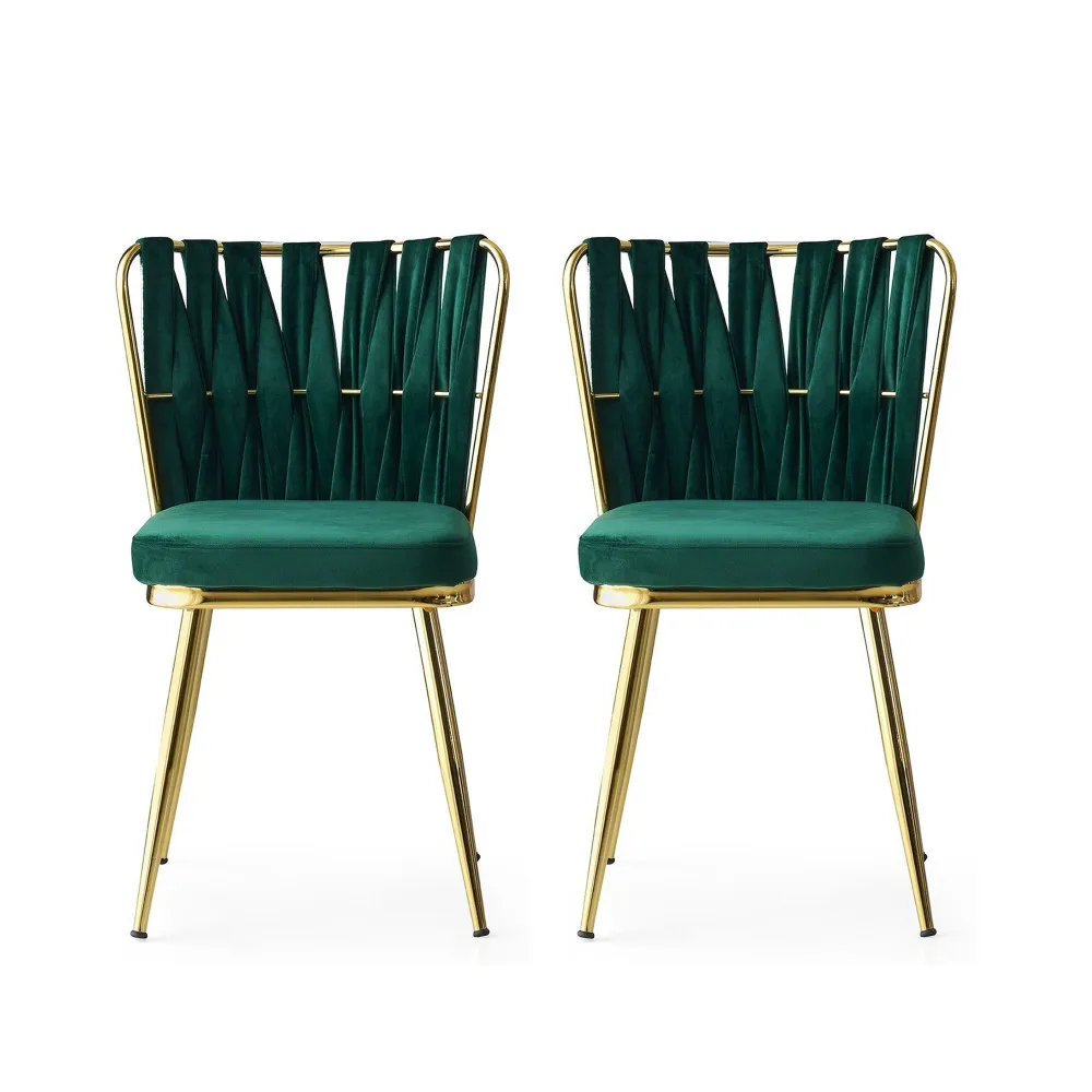 Set di 2 sedie Scribe metallo dorato e velluto verde