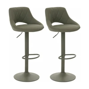 Set di 2 sgabelli da bar MCW-N64, da banco, regolabili poggiapiedi girevole, ecopelle ~ verde