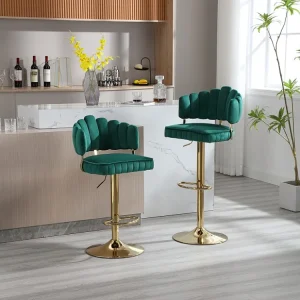 Set di 2 Sgabelli da Bar Girevoli, Sedie Regolabili Altezza con Poggiapiedi per Cucina, Sala da Pranzo, 48x44,5x92-114 cm,...