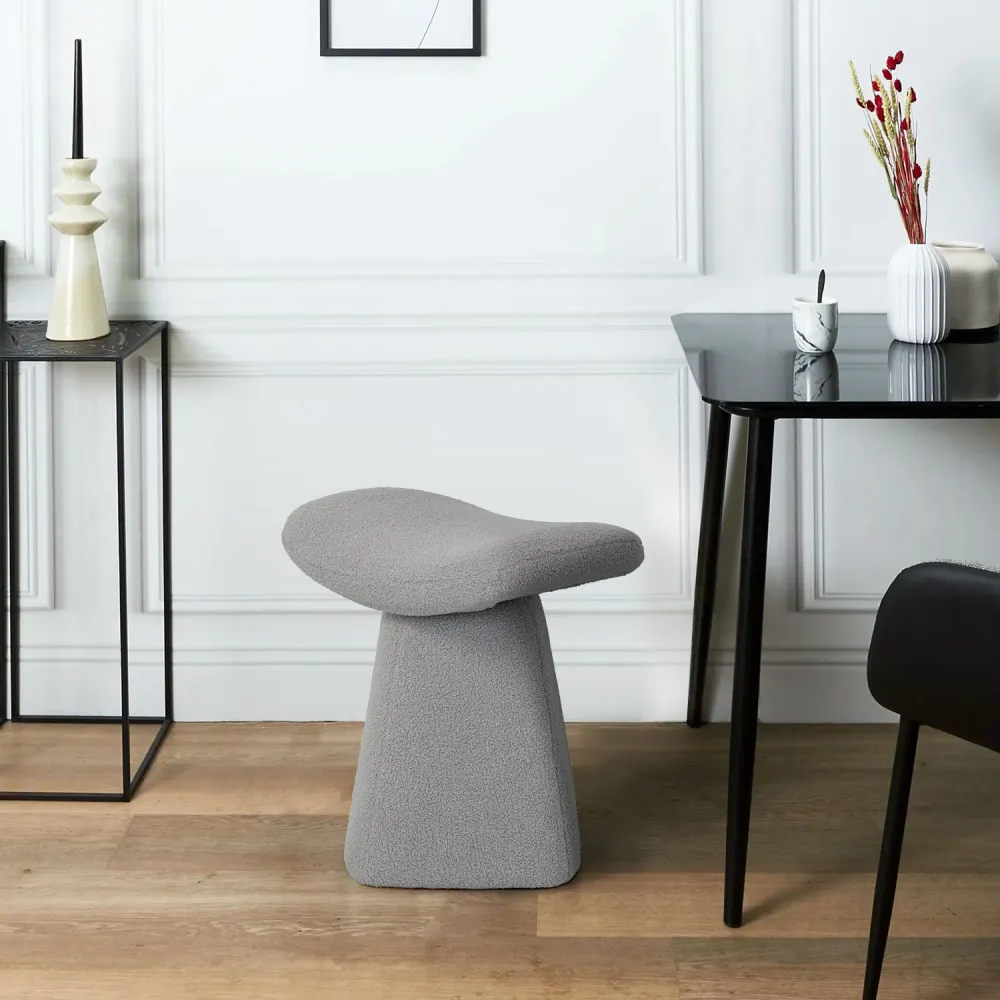 Sgabello design trapuntato Papino tessuto bouclette grigio