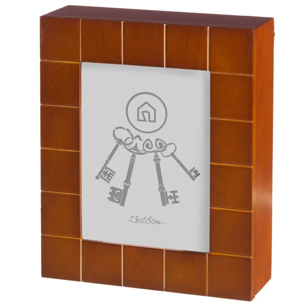 Cassetta Armadietto Portachiavi con Cornice Portafoto 6 Ganci Porta Chiavi Brown