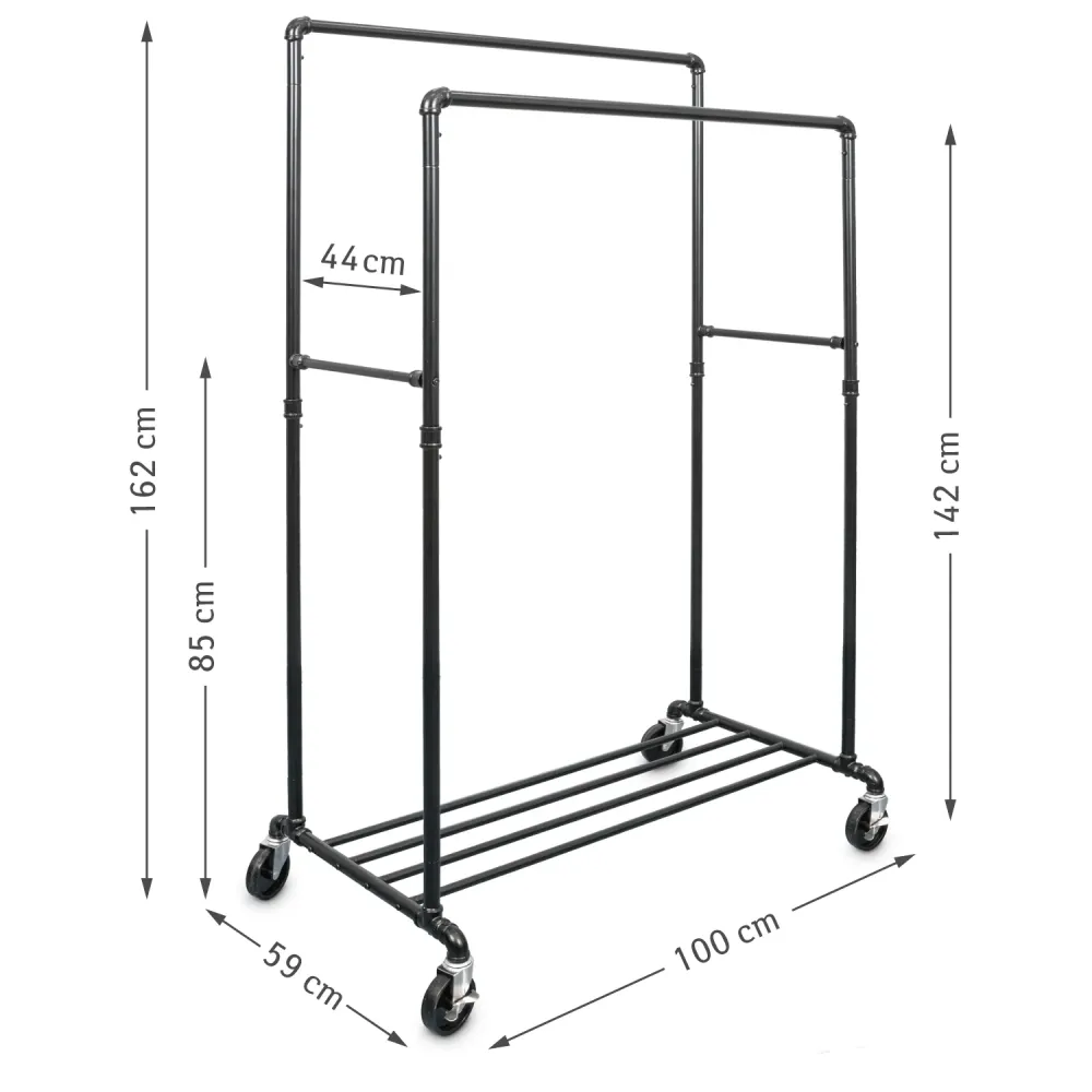 Tatkraft Pantera - Appendiabiti da Terra, con 2 barre e ripiano, Robusto, Portata 110 kg, metallo, Rella Appendiabiti, App...