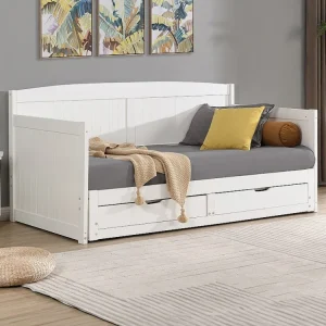 Letto divano scomparsa 90x190 o 180x190cm pino e MDF Bianco con rete doghe DINIVA