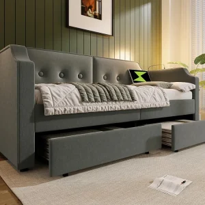 Divano letto velluto 90x200 cm - con funzione di ricarica e LED - con rete doghe - Grigio ModernLuxe