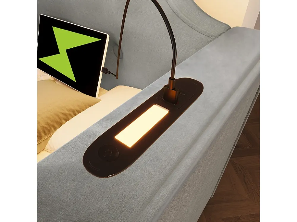 Divano letto velluto 90x200 cm - con funzione di ricarica e LED - con rete doghe - Grigio ModernLuxe