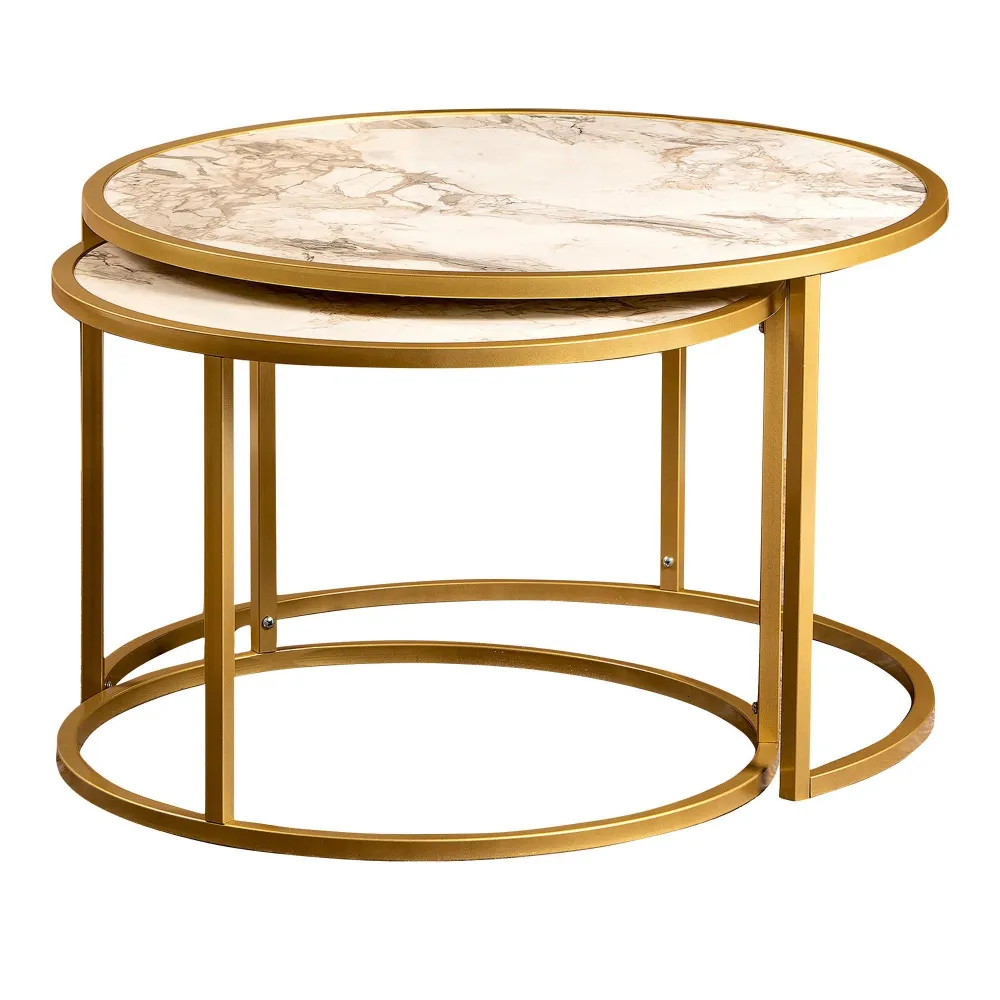Clementia Round Nesting Table Pannello melamina marmorizzata bianca e oro