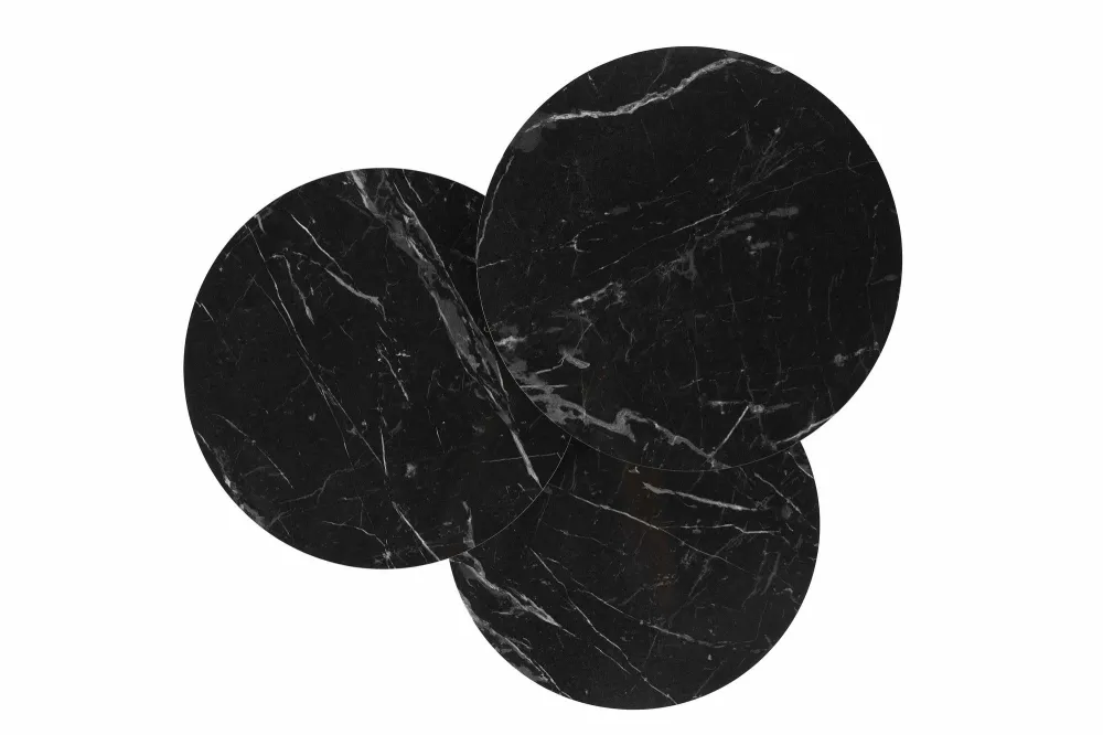 Set di 3 tavolini Storm metallo e legno, effetto marmo nero