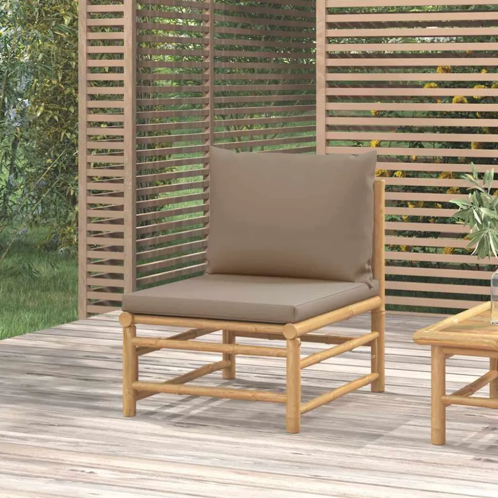 Divano Centrale da Giardino con Cuscini Tortora Bambù con Kit Mulching Incluso