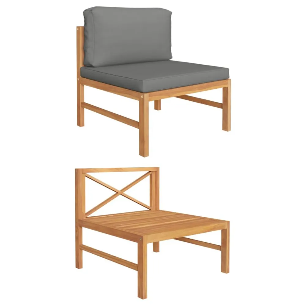 Divano Centrale con Cuscini Grigio Nero Massello di Teak