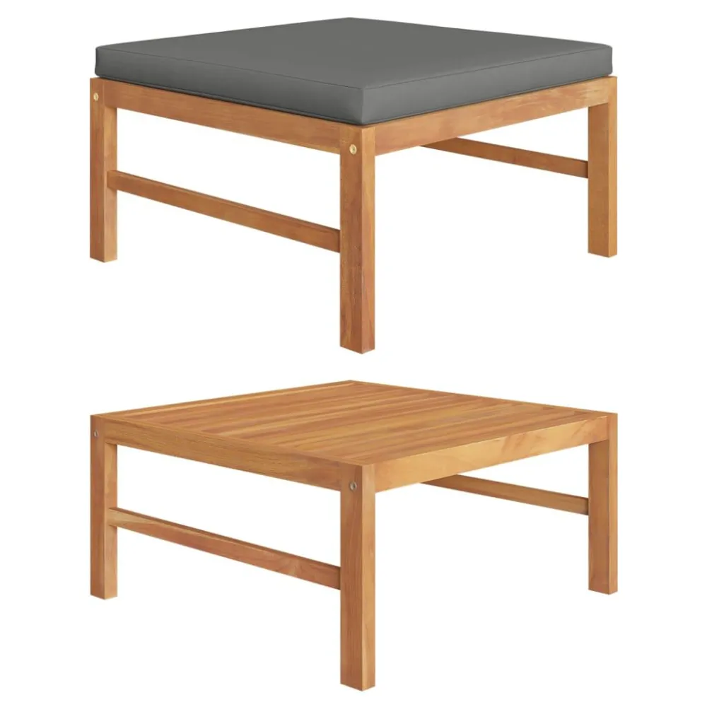 Poggiapiedi con Cuscino Grigio Cupo Legno Massello di Teak