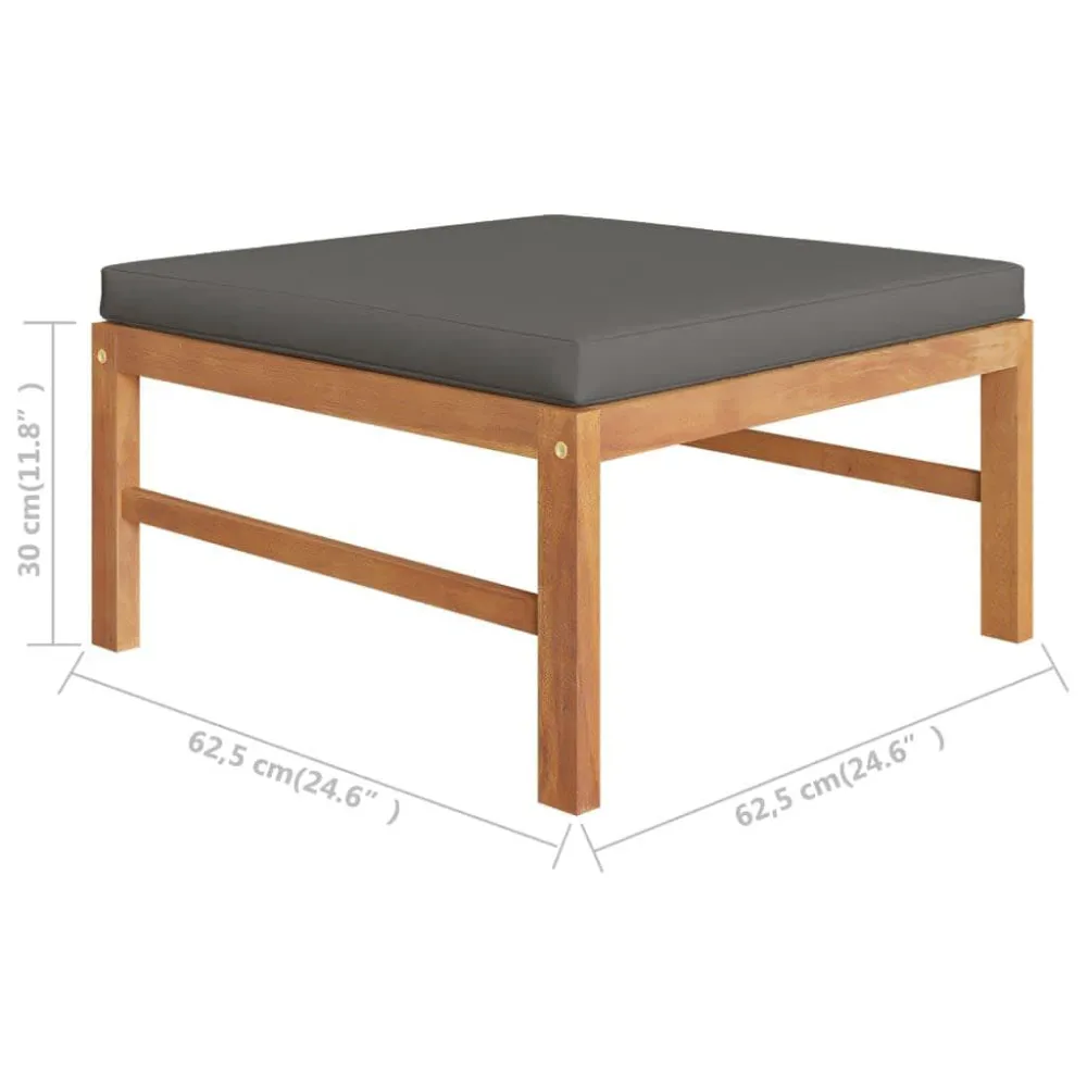 Poggiapiedi con Cuscino Grigio Cupo Legno Massello di Teak
