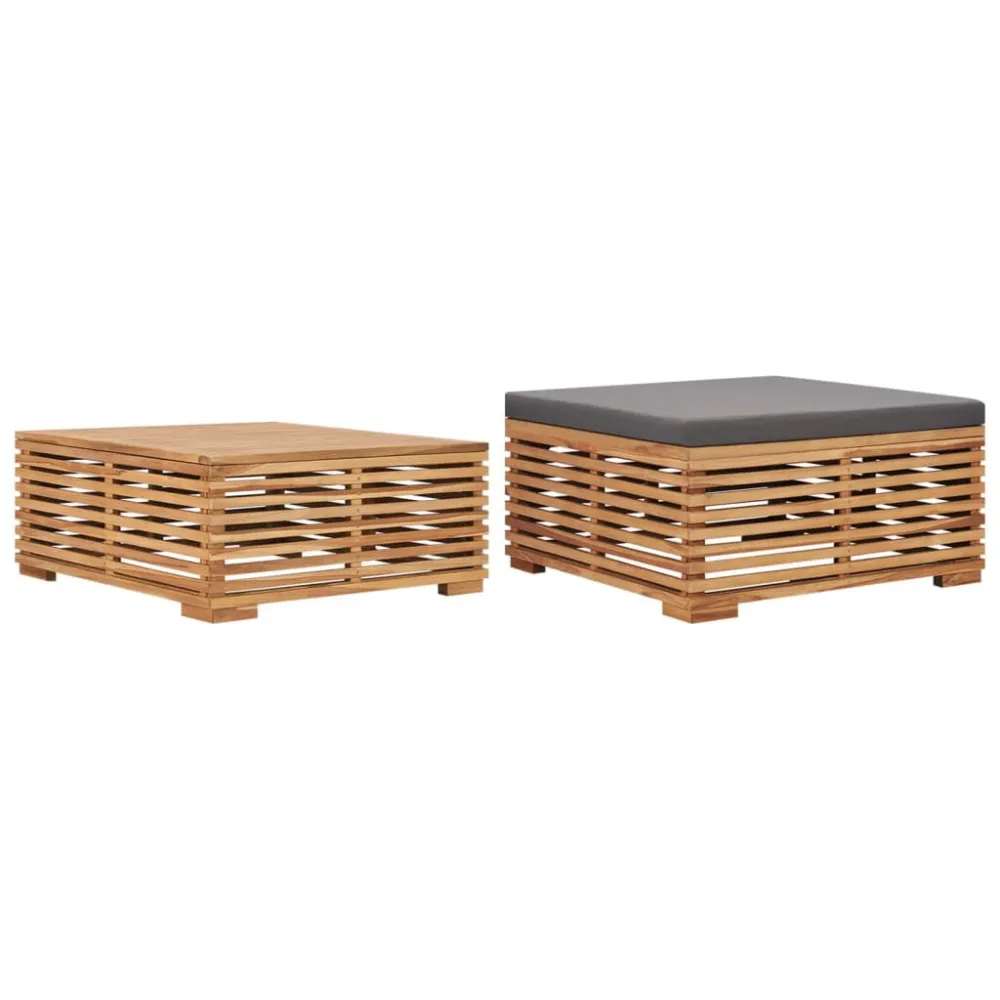 Strumento per Affumicatore Set Tavolino Poggiapiedi Giardino Cuscino Grigio Fosco Teak