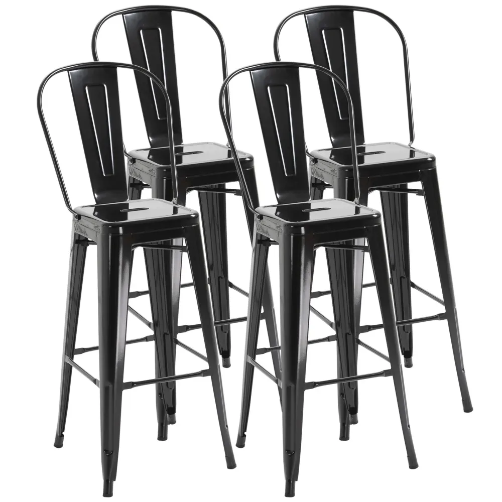 EasyComfort Set 4 Sgabelli Alti Impilabili da bar e Casa Design Industriale con Schienale Rimovibile e Poggiapiedi, per In...