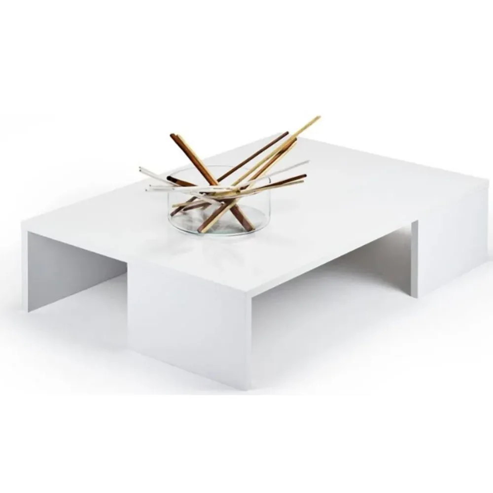 Tavolino Caffe Divano Salotto Rettangolare Basso Legno Design Moderno Bianco