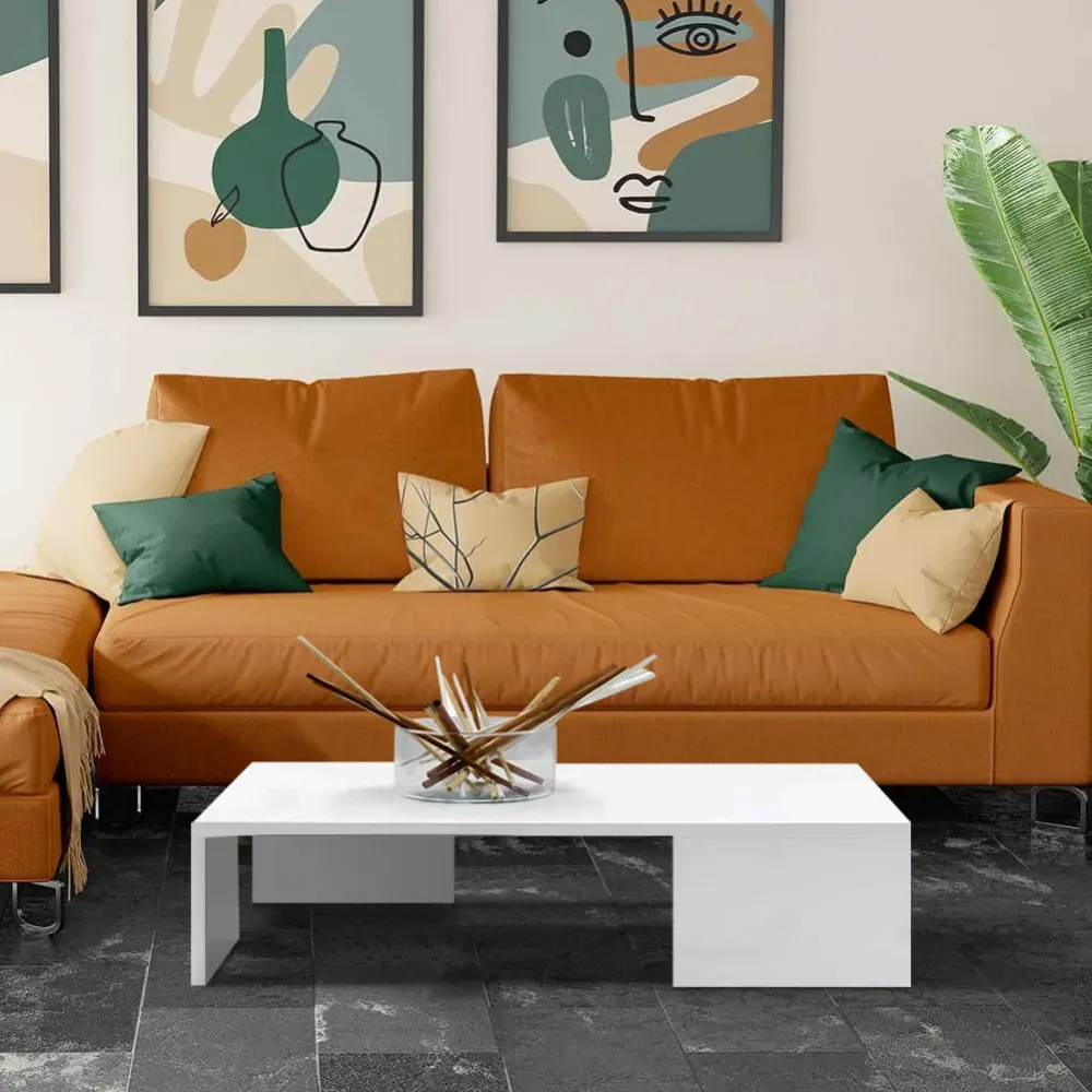 Tavolino Caffe Divano Salotto Rettangolare Basso Legno Design Moderno Bianco