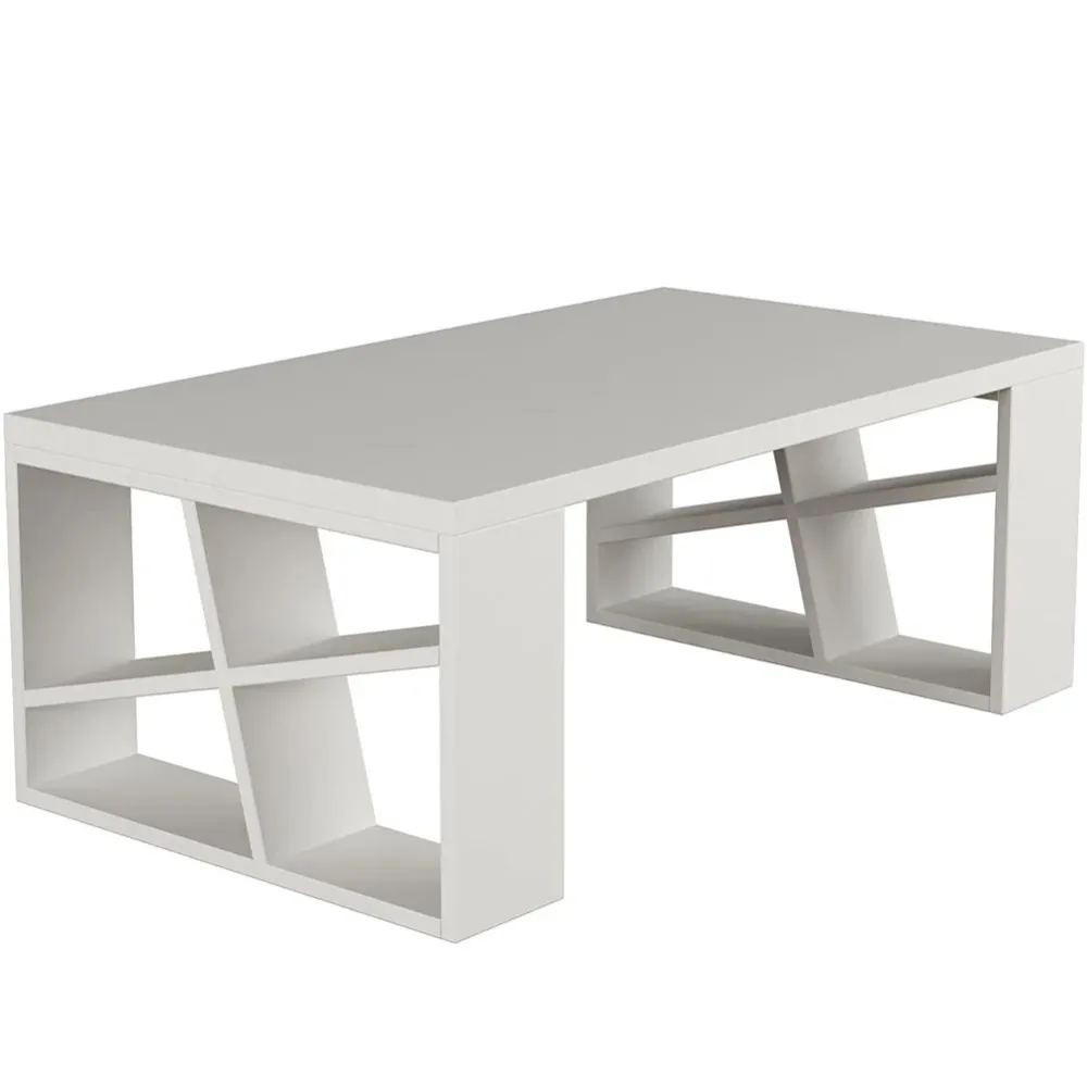 Tavolino Caffe Divano Salotto Rettangolare Basso Legno Design Moderno Bianco