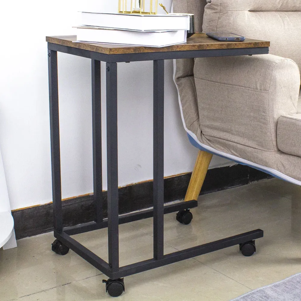 Tavolino da Caffe Porta Pc Laterale Divano Letto Metallo legno con Ruote Moderno