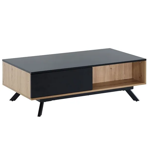 Tavolino Wohnling 110 x 60 x 38 cm MDF decoro rovere / tavolo da soggiorno nero tavolino da divano rettangolare con spazio...