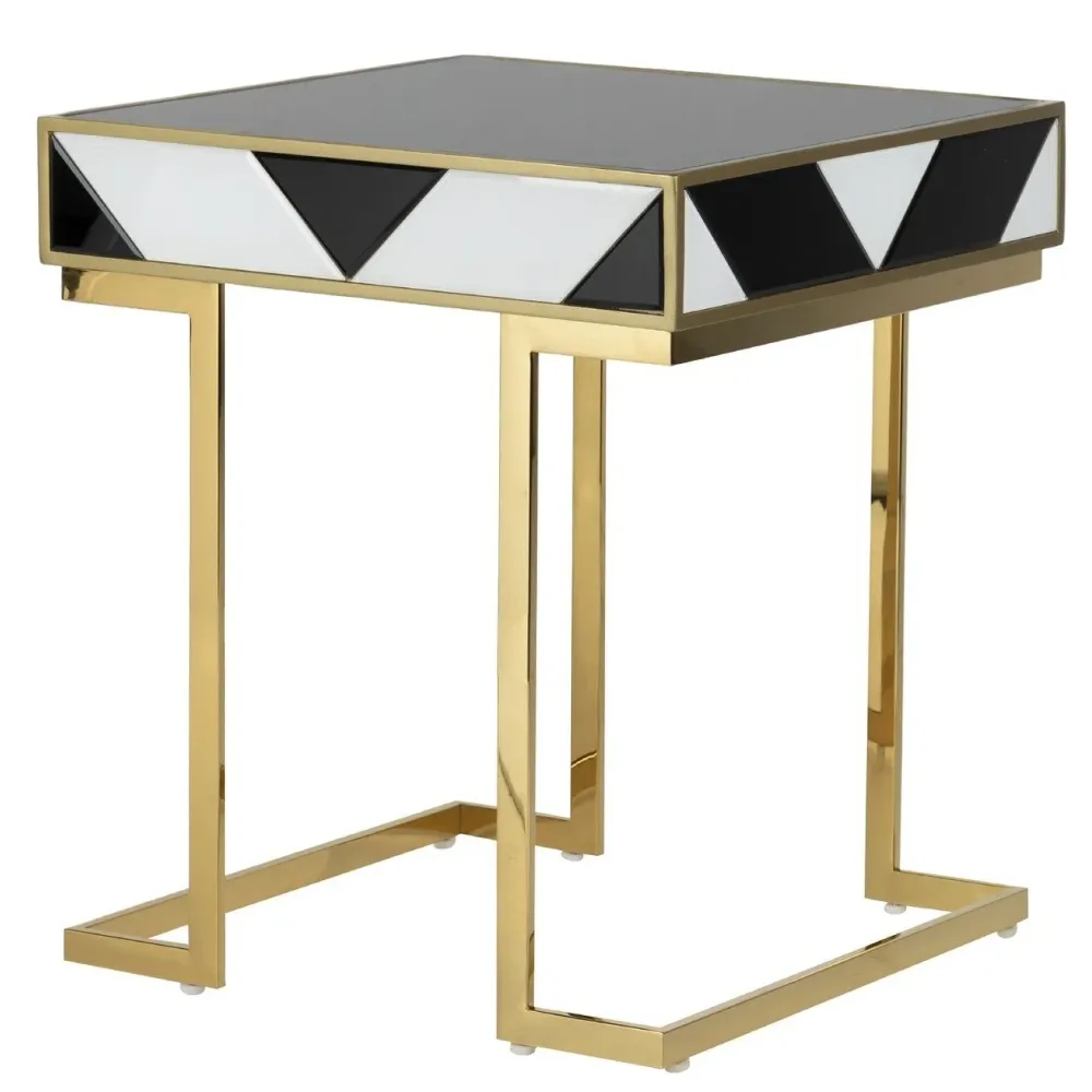 TAVOLINO MONACO ETHAN CHLOE | metallo, legno e vetro | 51x51x59cm