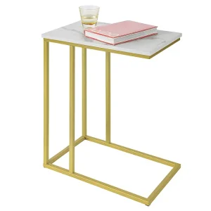 SoBuy Tavolino da Divano, Forma-C, Tavolino Consolle L30*P48*A61cm, Aspetto Marmo, FBT87-G
