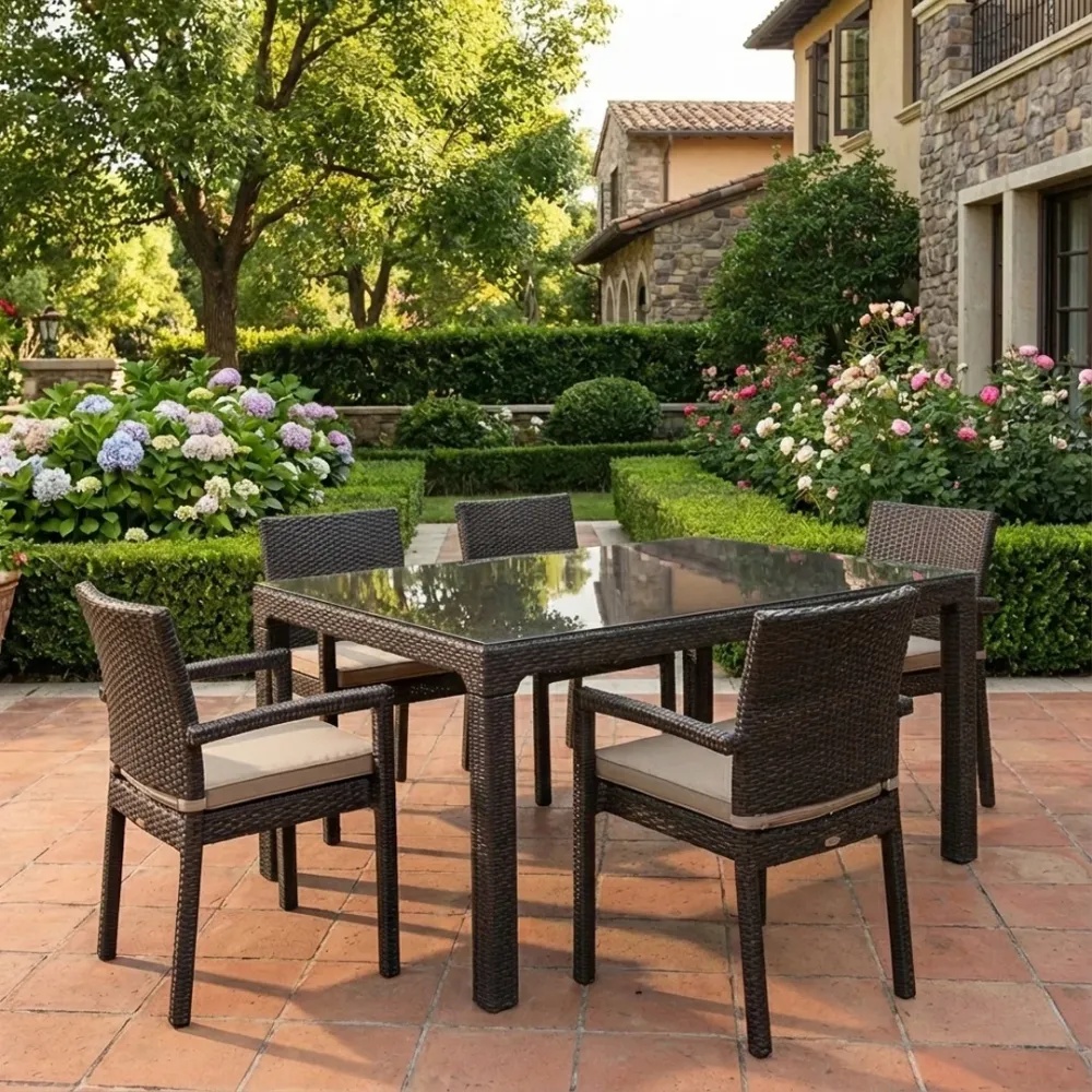 Tavolo Rattan Kreta Domus 120x70 cm Antracite con Foro Ombrellone