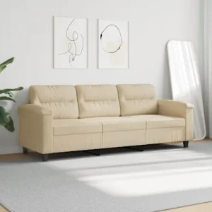Divano 3 Posti Crema 180 cm Tessuto Microfibra