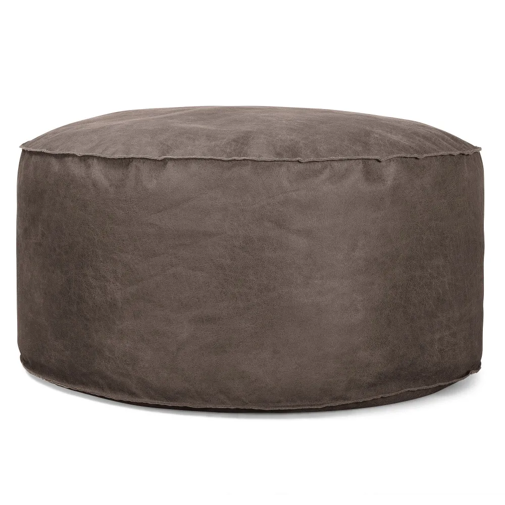 Pouf Rotondo - Pelle Effetto Vintage Ardesia Naturale
