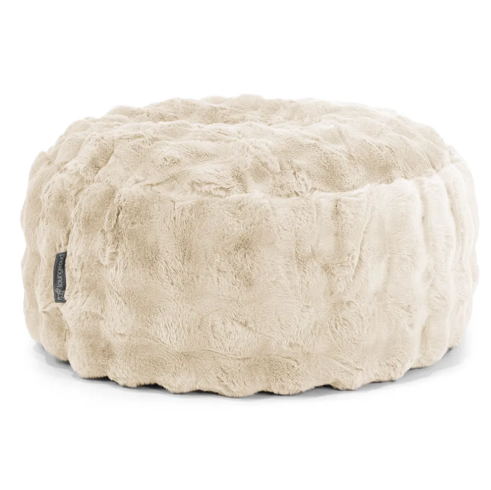 Pouf Rotondo - Pelliccia Sintetica Bolle Panna