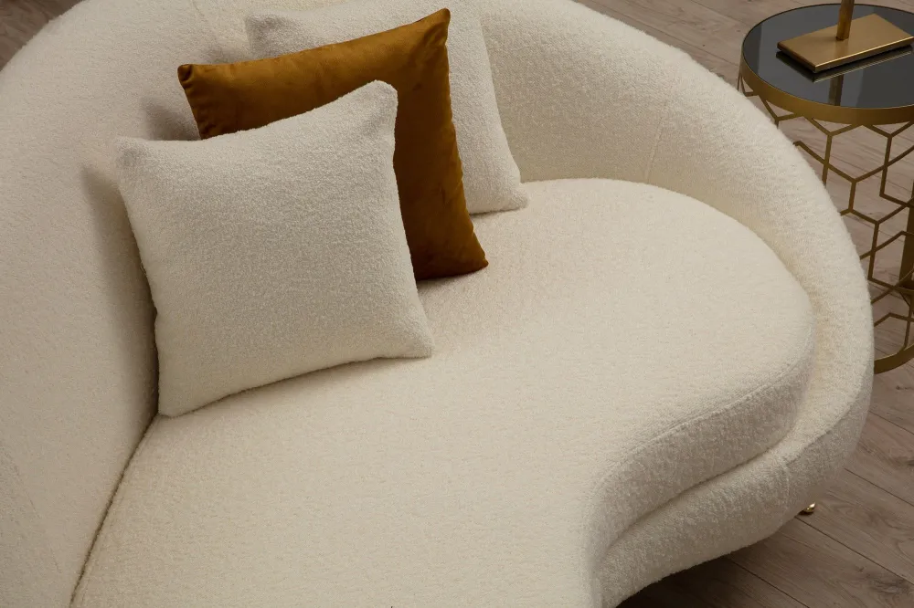 Divano angolare destra con 2 cuscini Santorini Tessuto riccio bianco crema
