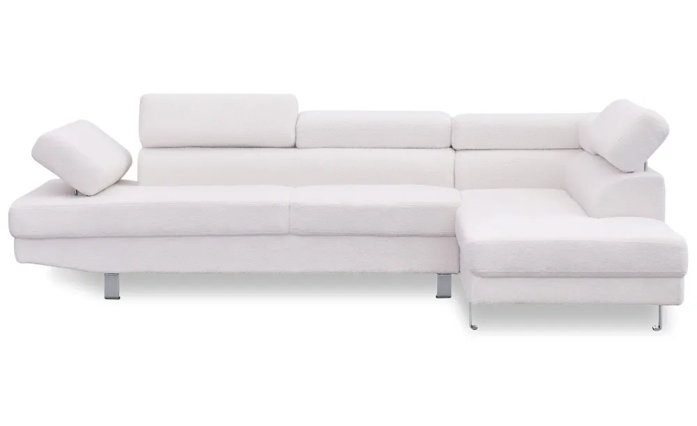 Divano angolare destro con poggiatesta sollevabile Alfa Fabric Bouclette Crema