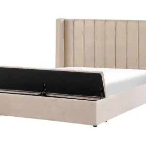 Letto matrimoniale ad acqua velluto beige con panca portaoggetti 180 x 200 cm NOYERS