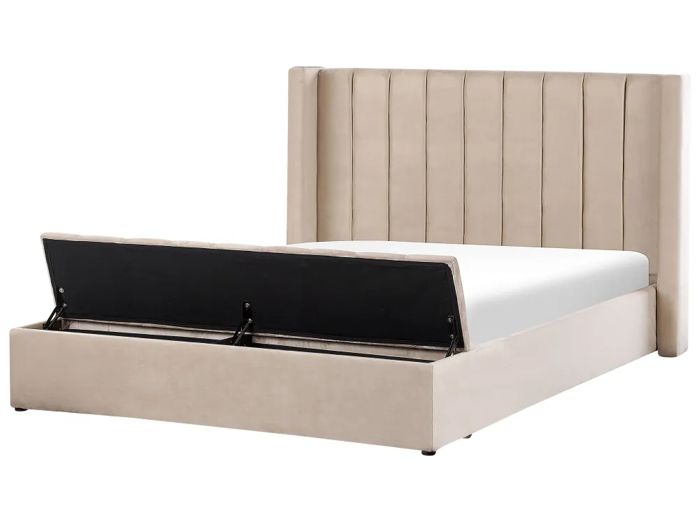 Letto matrimoniale ad acqua velluto beige con panca portaoggetti 180 x 200 cm NOYERS