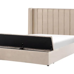 Letto matrimoniale ad acqua velluto beige con panca portaoggetti 160 x 200 cm NOYERS
