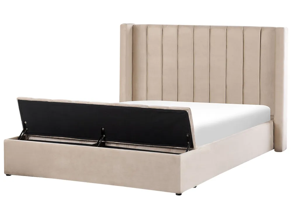 Letto matrimoniale ad acqua velluto beige con panca portaoggetti 160 x 200 cm NOYERS