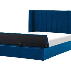 Letto matrimoniale ad acqua velluto blu con panca portaoggetti 180 x 200 cm NOYERS