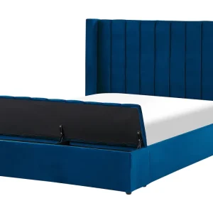 Letto matrimoniale ad acqua velluto blu con panca portaoggetti 140 x 200 cm NOYERS