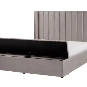 Letto matrimoniale ad acqua velluto grigio con panca portaoggetti 160 x 200 cm NOYERS