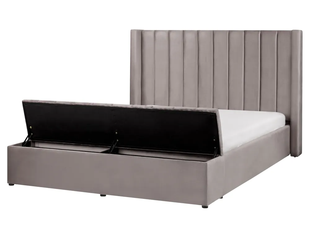 Letto matrimoniale ad acqua velluto grigio con panca portaoggetti 160 x 200 cm NOYERS