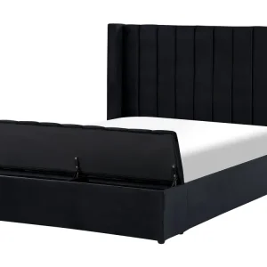 Letto matrimoniale ad acqua velluto nero con panca portaoggetti 140 x 200 cm NOYERS