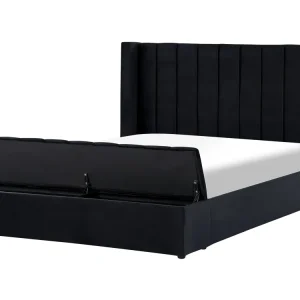 Letto matrimoniale ad acqua velluto nero con panca portaoggetti 180 x 200 cm NOYERS