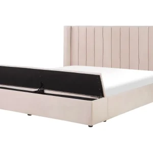 Letto matrimoniale ad acqua velluto rosa pastello con panca portaoggetti 180 x 200 cm NOYERS