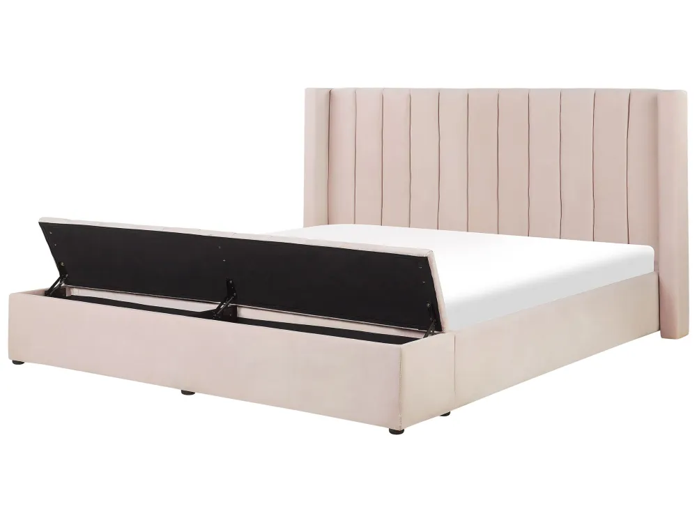 Letto matrimoniale ad acqua velluto rosa pastello con panca portaoggetti 180 x 200 cm NOYERS
