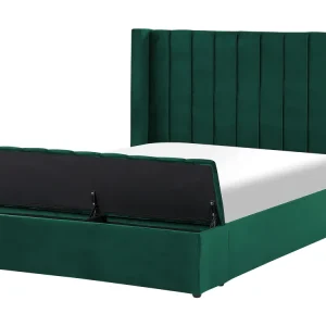 Letto matrimoniale ad acqua velluto verde con panca portaoggetti 140 x 200 cm NOYERS