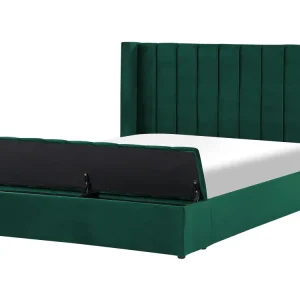 Letto matrimoniale ad acqua velluto verde con panca portaoggetti 180 x 200 cm NOYERS