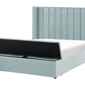 Letto matrimoniale ad acqua velluto verde menta con panca portaoggetti 140 x 200 cm NOYERS
