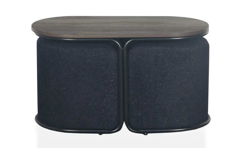 Tavolino con 2 pouf Livaretti Legno scuro e tessuto bouclette nero