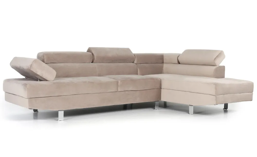 Divano angolare con poggiatesta sollevabili Alfa velluto color talpa